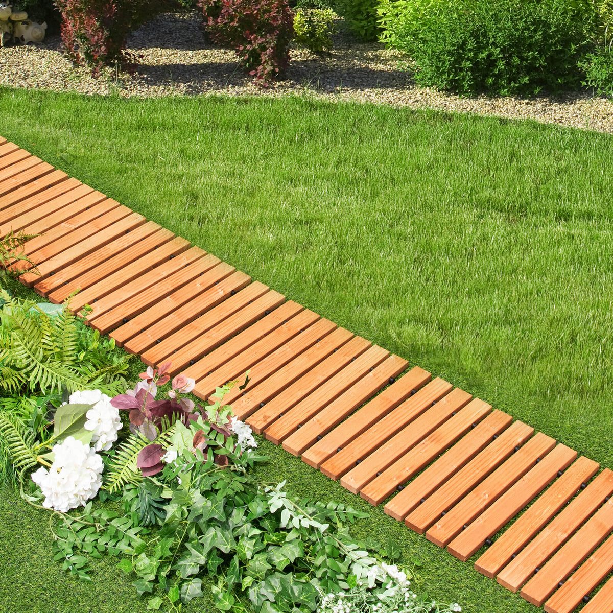 8 Feet Roll-Out Weather-Resistant Patio Hardwood Pathway, 22 Inch, Brown Decorative Fencing & Flooring at Gallery Canada