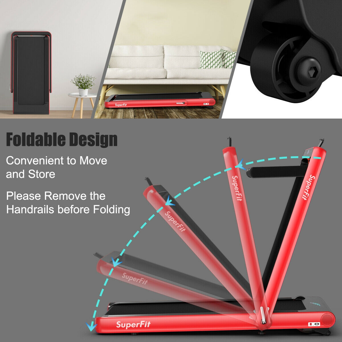 4.75HP 2 In 1 Folding Treadmill, Remote APP Control, Red Treadmills at Gallery Canada