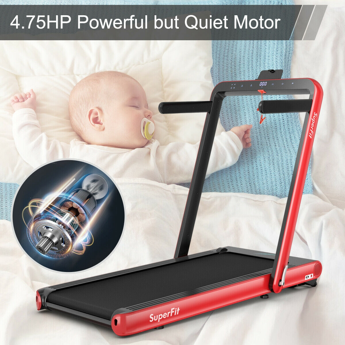 4.75HP 2 In 1 Folding Treadmill, Remote APP Control, Red Treadmills at Gallery Canada