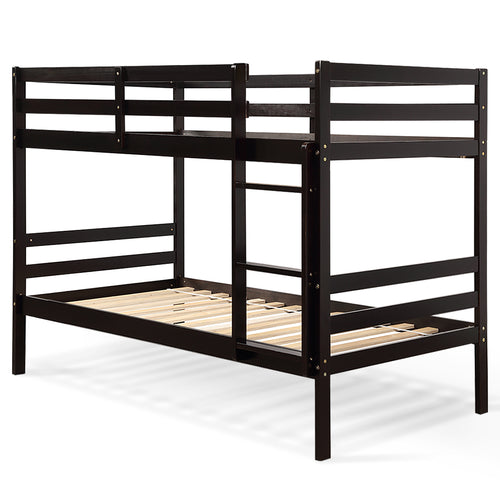 Twin Bunk Bed, Children Wooden Bunk Beds, Solid Hardwood, Brown