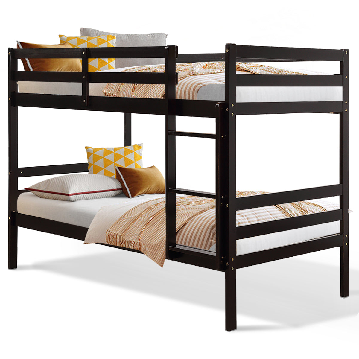 Twin Bunk Bed, Children Wooden Bunk Beds, Solid Hardwood, Brown Bunk Bed Frame at Gallery Canada