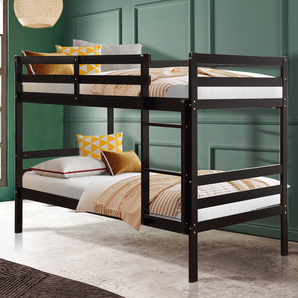 Twin Bunk Bed, Children Wooden Bunk Beds, Solid Hardwood, Brown Bunk Bed Frame at Gallery Canada