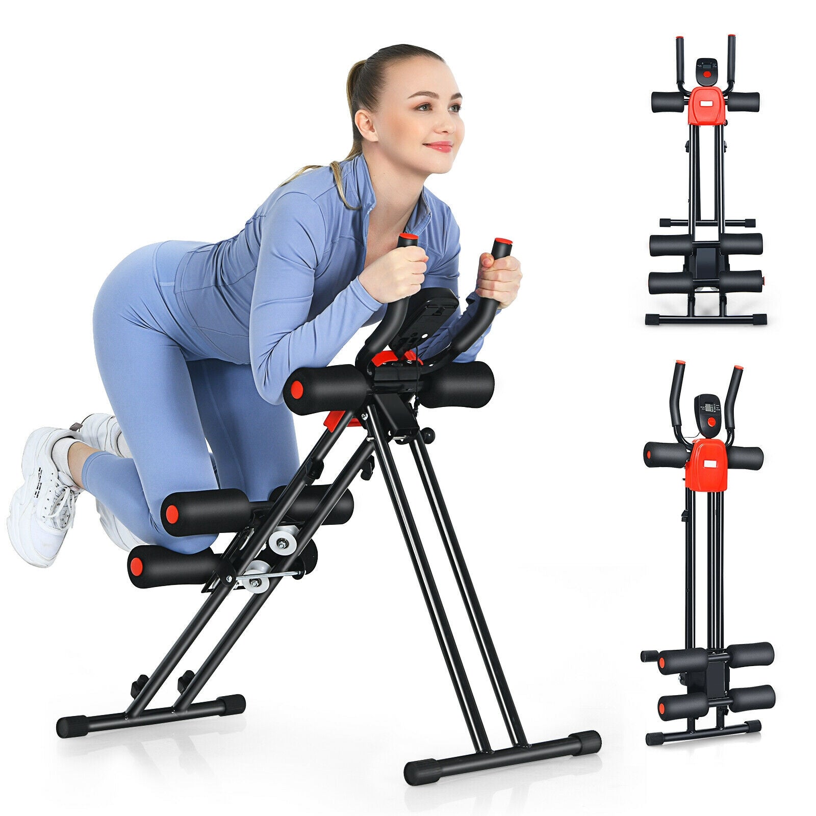 Foldable Adjustable Ab Trainer, 3 Resistance Levels, LCD Display, Black Benches Racks & Bars at Gallery Canada