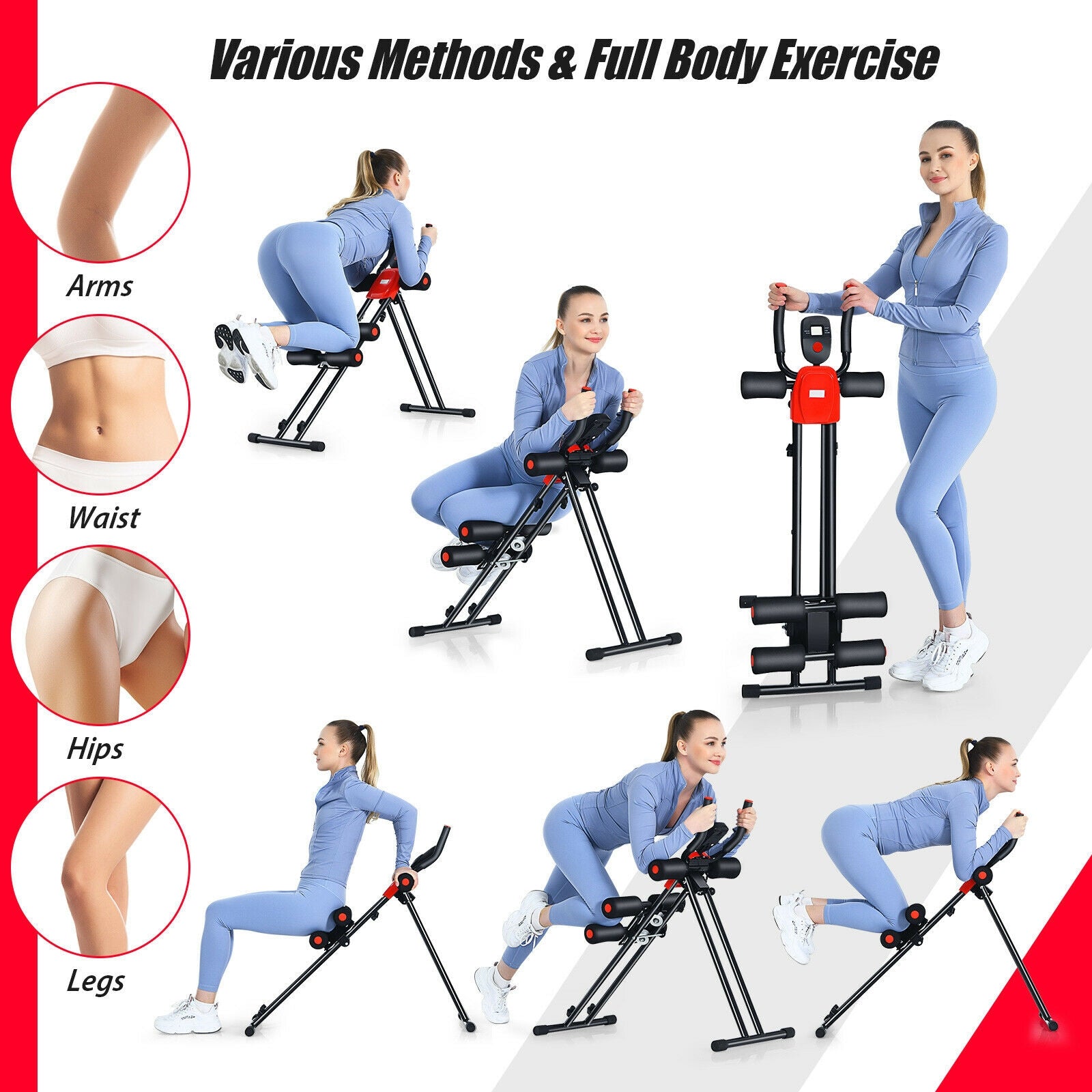 Foldable Adjustable Ab Trainer, 3 Resistance Levels, LCD Display, Black Benches Racks & Bars at Gallery Canada