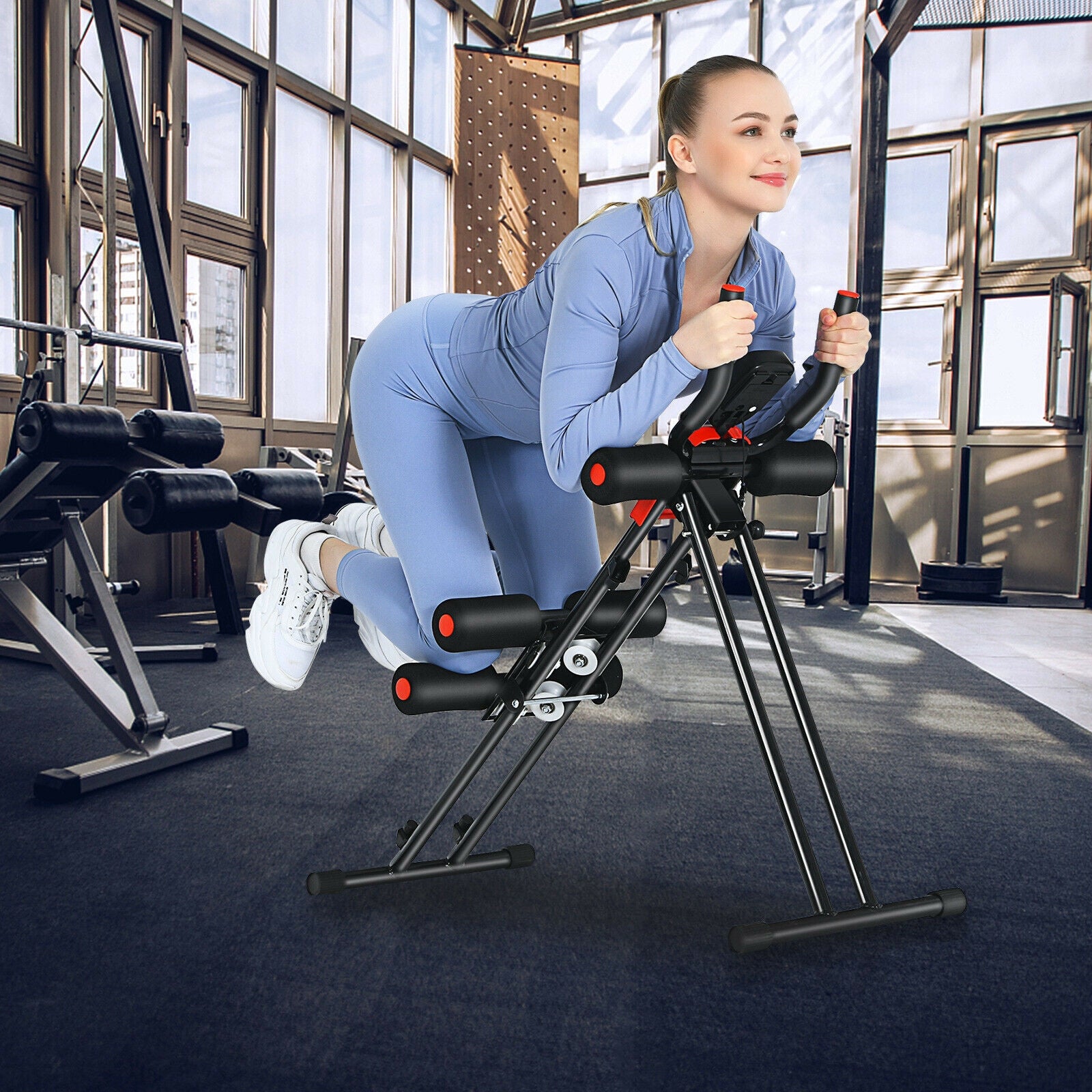 Foldable Adjustable Ab Trainer, 3 Resistance Levels, LCD Display, Black Benches Racks & Bars at Gallery Canada