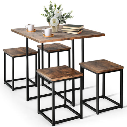 5 Piece Metal Frame Dining Set, Compact Table And 4 Stools, Walnut Dining Room Sets at Gallery Canada