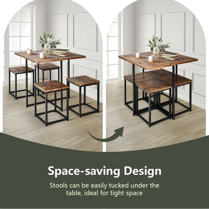 5 Piece Metal Frame Dining Set, Compact Table And 4 Stools, Walnut Dining Room Sets at Gallery Canada