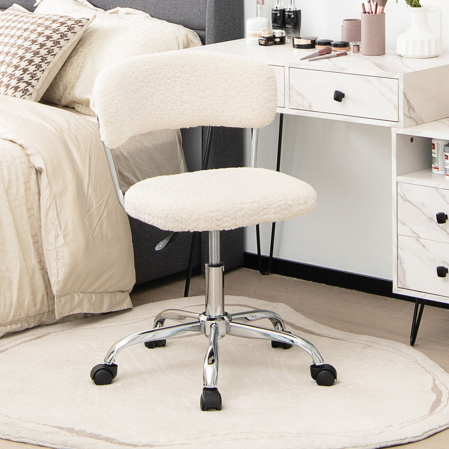 Adjustable Computer Desk Chair, Swivel Office Vanity Chair, White Armless Chairs at Gallery Canada