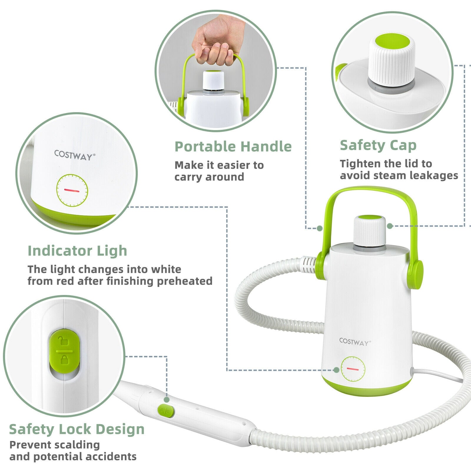 1000W Portable Hand-Held Steam Cleaner, 10 Accessories, Green Vacuums & Cleaners at Gallery Canada