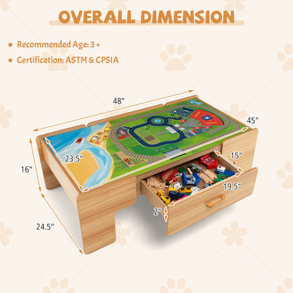 100-Piece Wooden Train Set Table With Storage Drawer, Natural Learning Toys at Gallery Canada