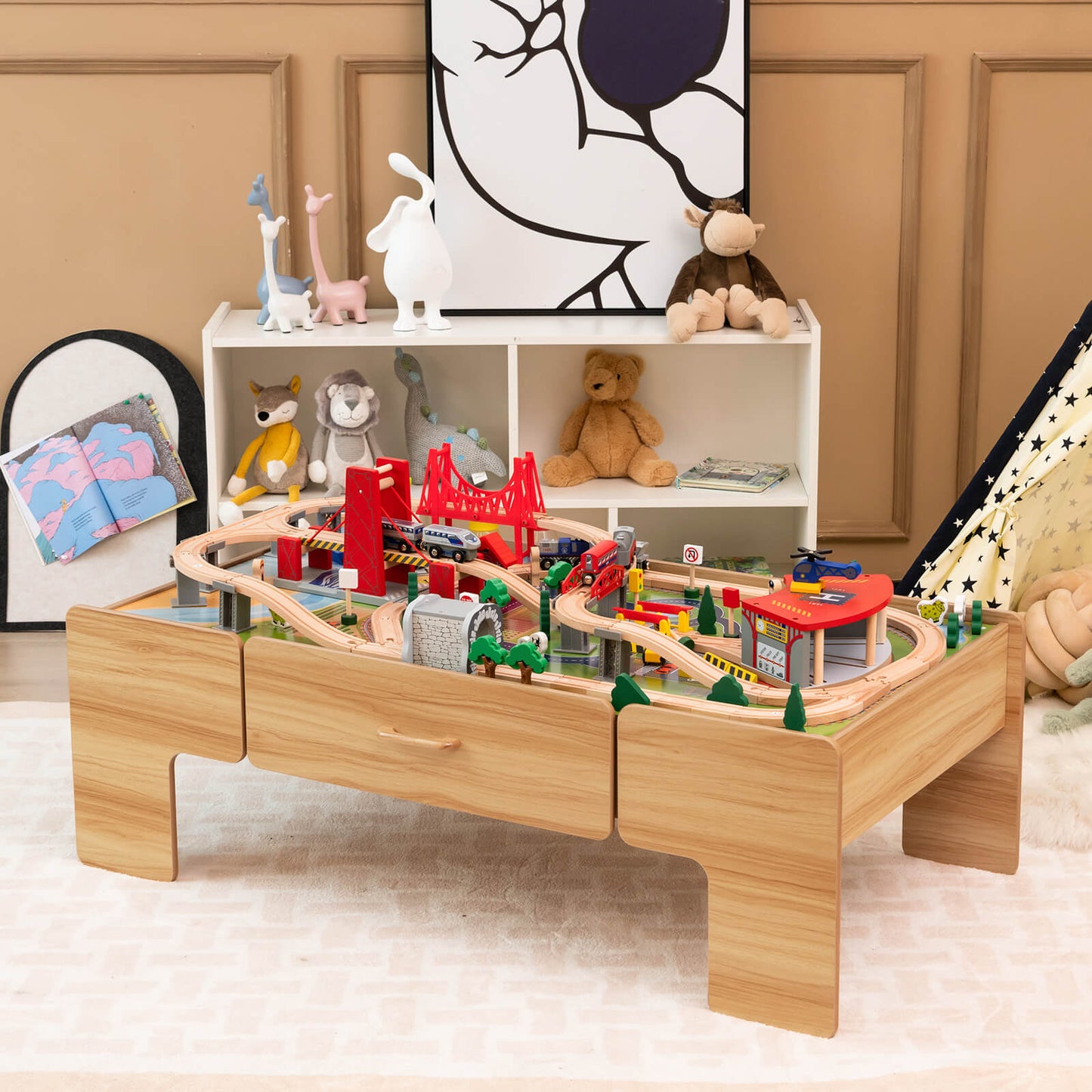 100-Piece Wooden Train Set Table With Storage Drawer, Natural Learning Toys at Gallery Canada