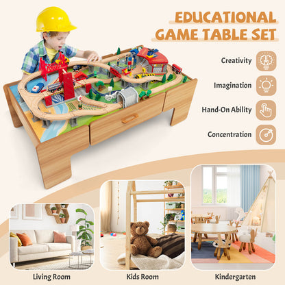 100-Piece Wooden Train Set Table With Storage Drawer, Natural Learning Toys at Gallery Canada