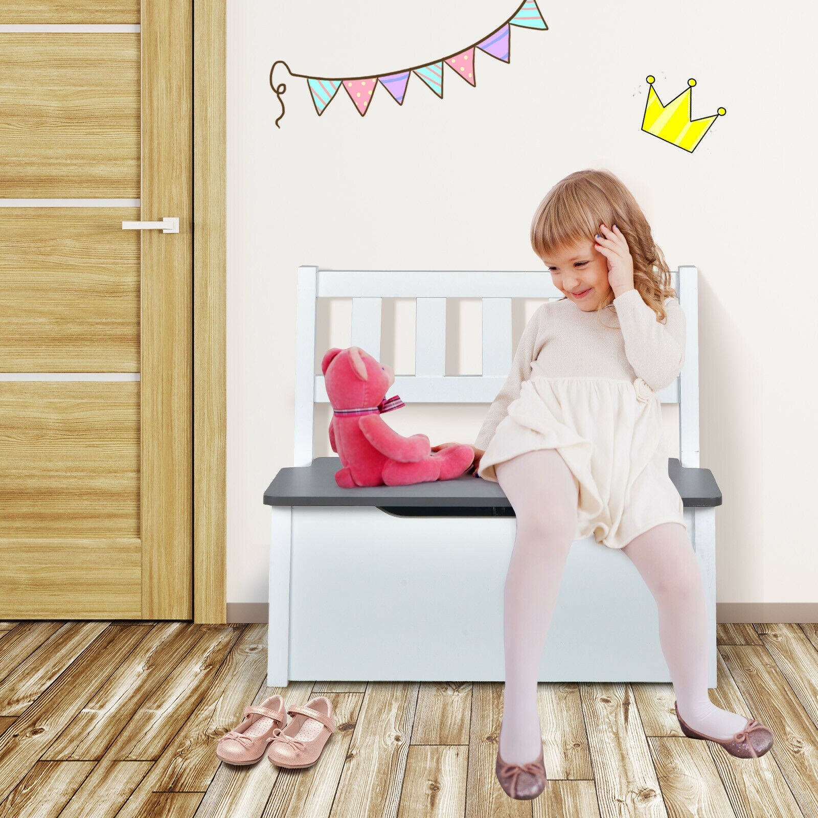 Kids Wooden Activity Table And Chairs Set, 4 Pieces, Gray Kids Table & Chair Sets at Gallery Canada