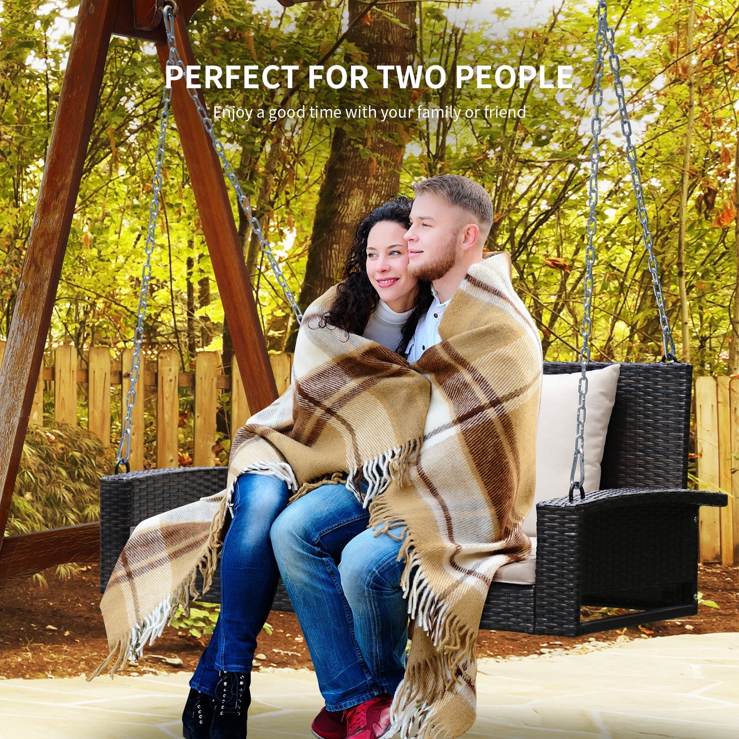 2-Person Patio Rattan Swing With Cushions, White Porch Swings at Gallery Canada