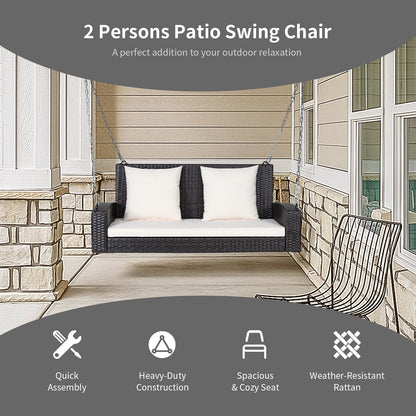 2-Person Patio Rattan Swing With Cushions, White Porch Swings at Gallery Canada