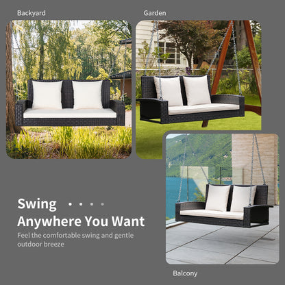 2-Person Patio Rattan Swing With Cushions, White Porch Swings at Gallery Canada