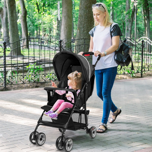 Toddler Travel Stroller, Airplane, Adjustable Backrest, Canopy, Black
