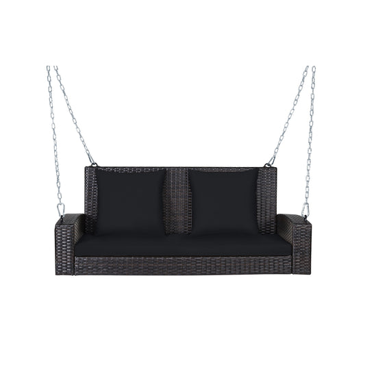 2-Person Patio Rattan Swing With Cushions, Black Porch Swings Black at Gallery Canada