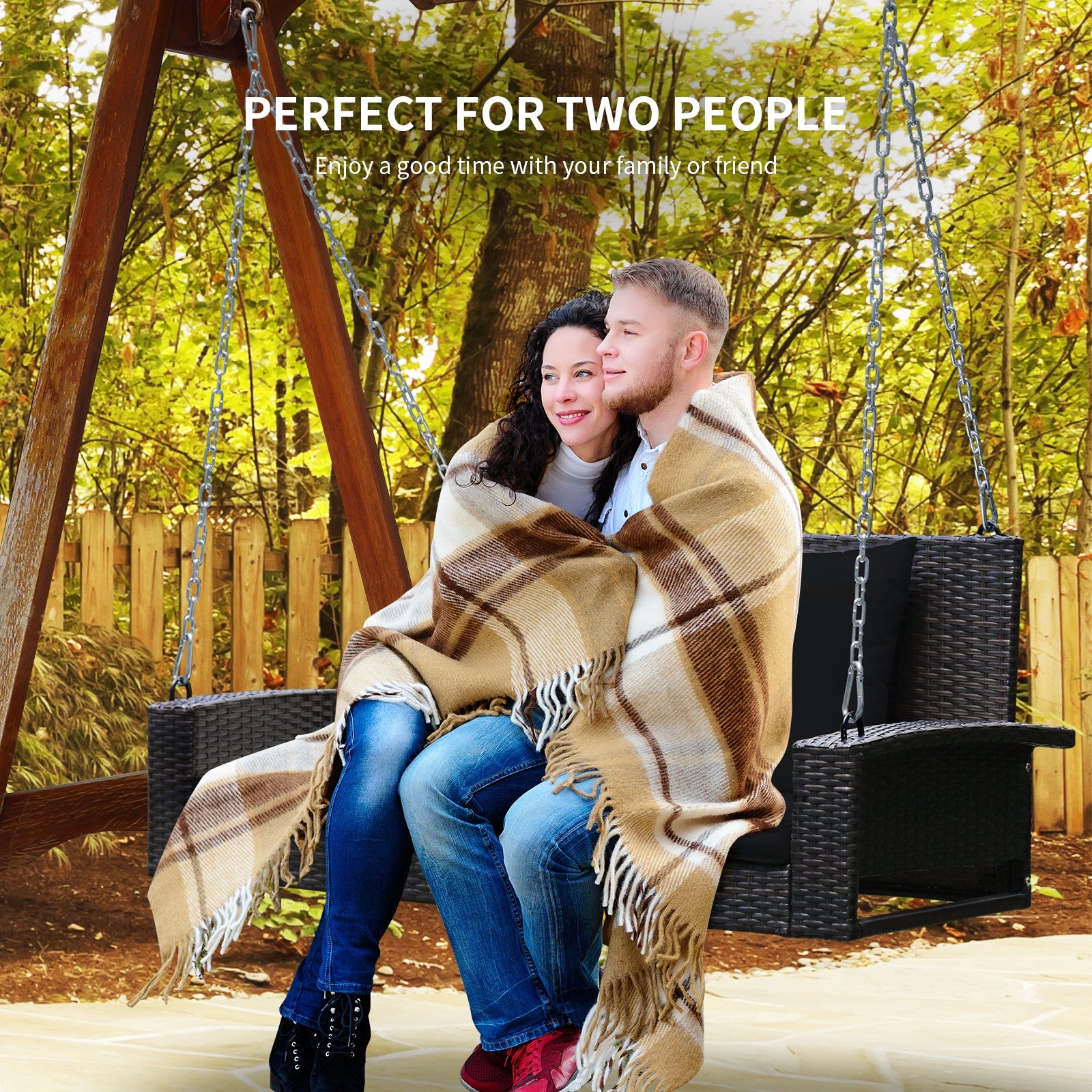 2-Person Patio Rattan Swing With Cushions, Black Porch Swings at Gallery Canada