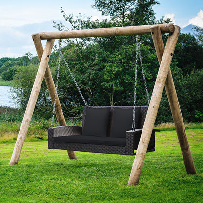 2-Person Patio Rattan Swing With Cushions, Black Porch Swings at Gallery Canada
