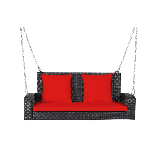 2-Person Patio Rattan Swing With Cushions, Red Porch Swings Red at Gallery Canada
