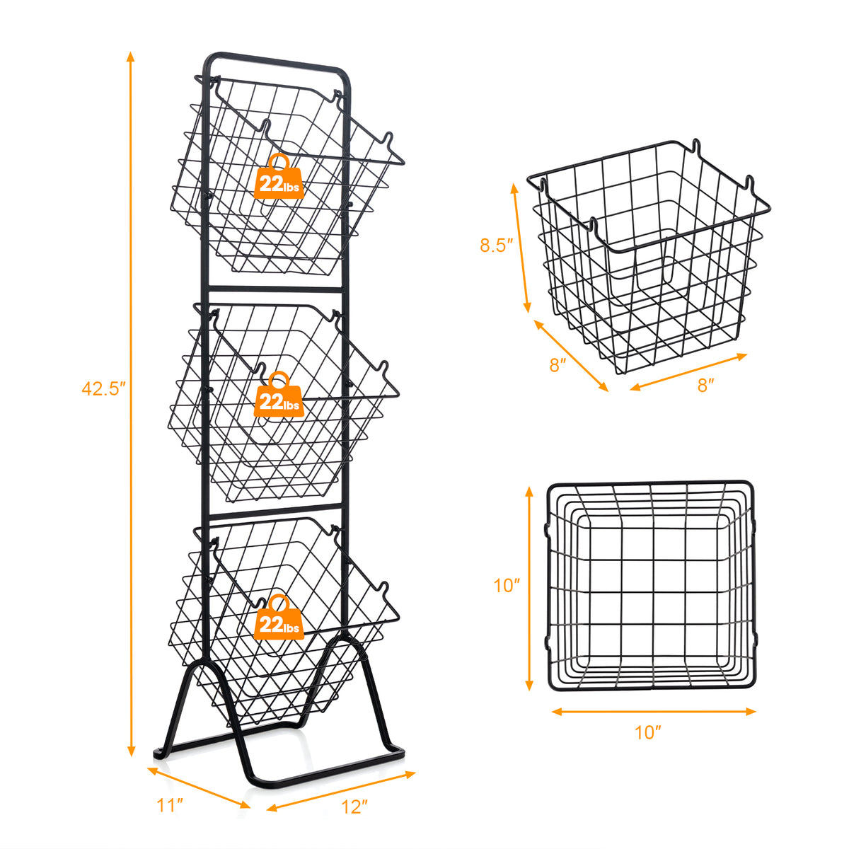 3-Tier Adjustable Fruit Basket Stand, Black Kitchen Organization at Gallery Canada