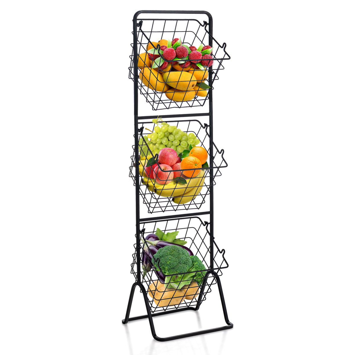 3-Tier Adjustable Fruit Basket Stand, Black Kitchen Organization at Gallery Canada