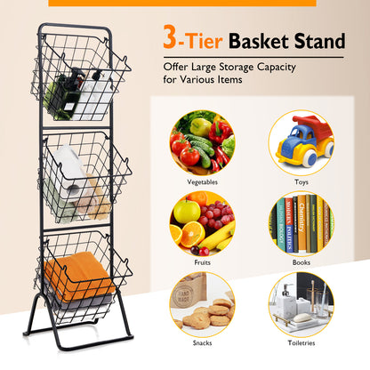 3-Tier Adjustable Fruit Basket Stand, Black Kitchen Organization at Gallery Canada