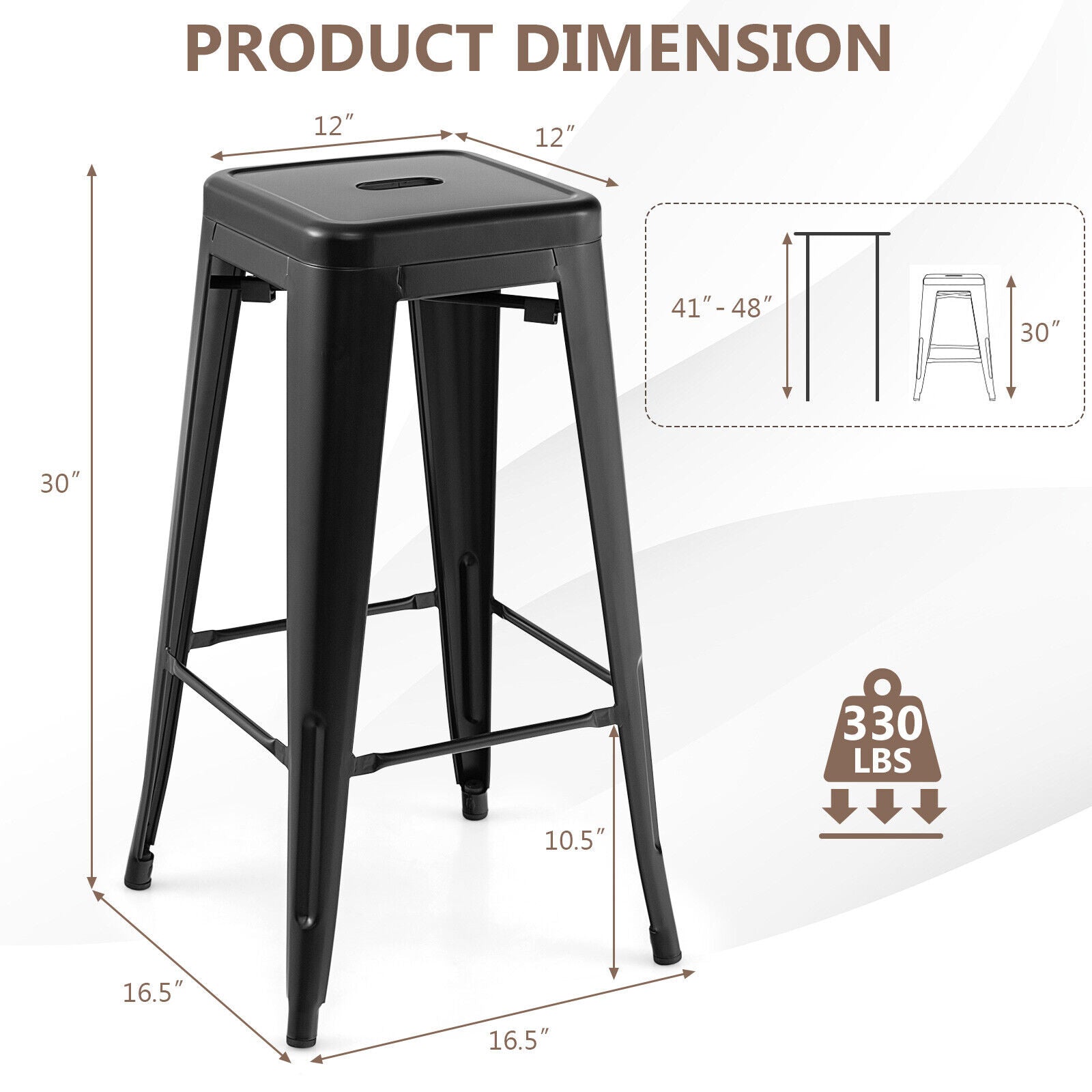 30 Inch Bar Stools Set of 4 with Square Seat and Handling Hole, Black Bar Stools at Gallery Canada