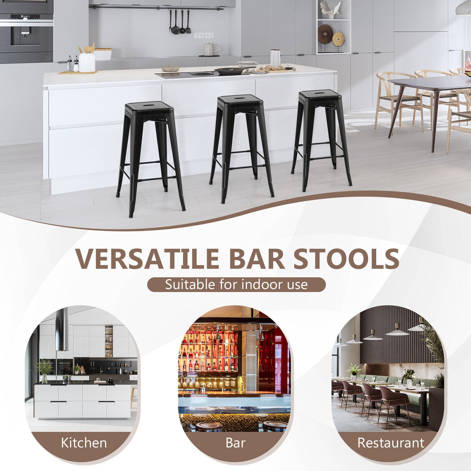 30 Inch Bar Stools Set of 4 with Square Seat and Handling Hole, Black Bar Stools at Gallery Canada