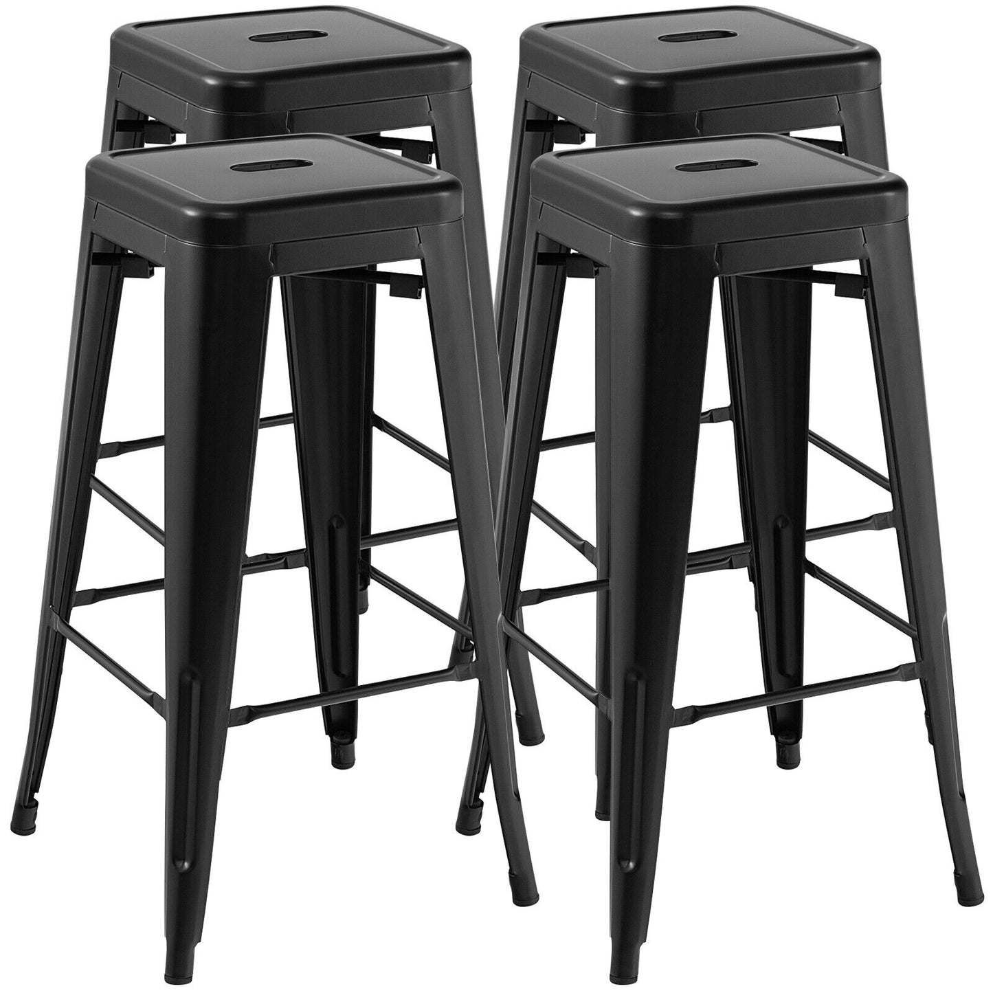 30 Inch Bar Stools Set of 4 with Square Seat and Handling Hole, Black Bar Stools at Gallery Canada