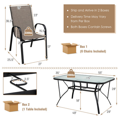 7-Piece Patio Dining Set, 6 Stackable Chairs, Brown Patio Dining Sets at Gallery Canada