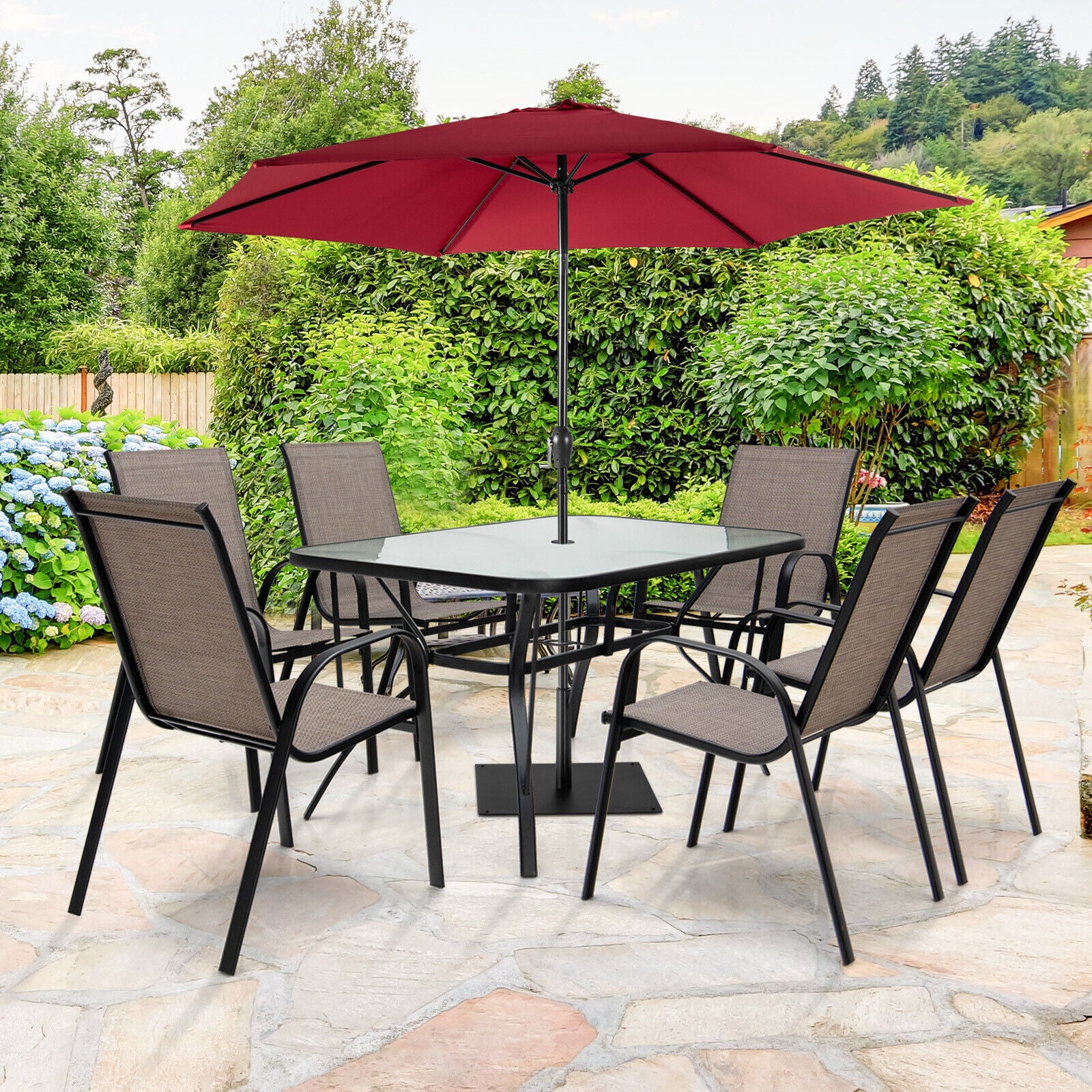 7-Piece Patio Dining Set, 6 Stackable Chairs, Brown Patio Dining Sets at Gallery Canada