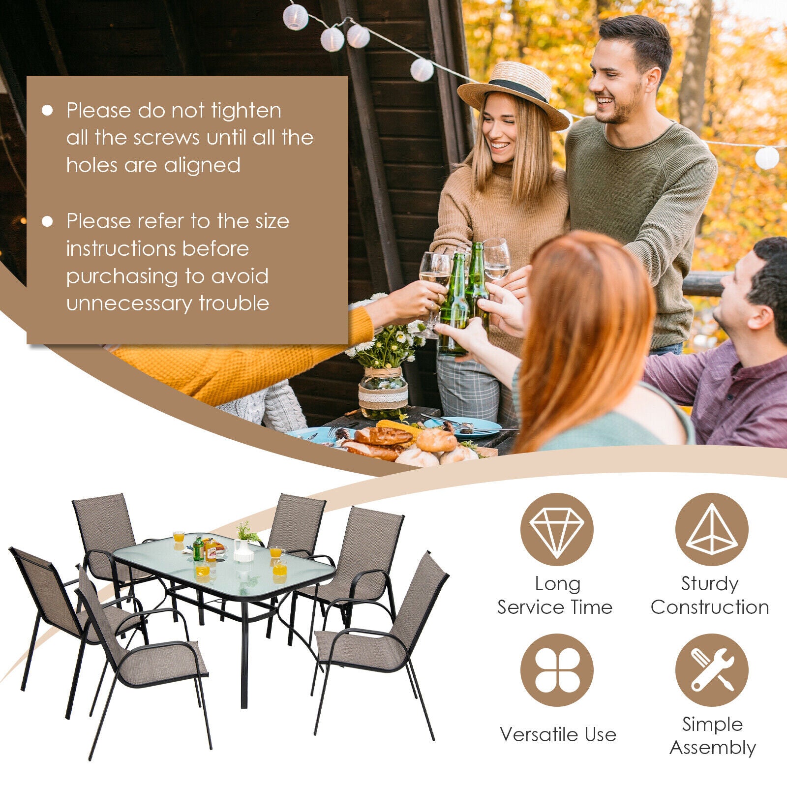 7-Piece Patio Dining Set, 6 Stackable Chairs, Brown Patio Dining Sets at Gallery Canada