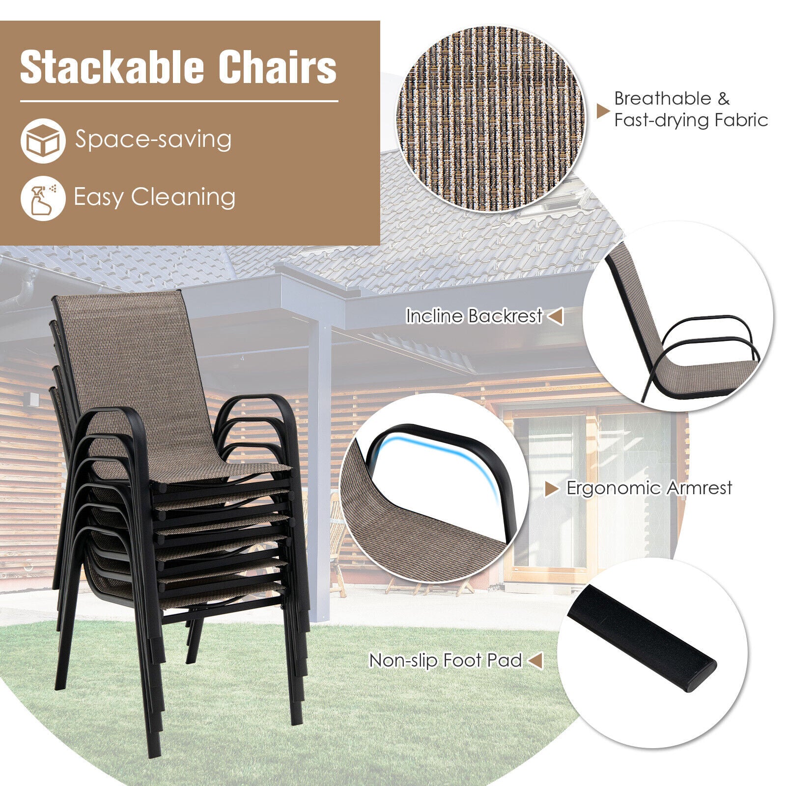 7-Piece Patio Dining Set, 6 Stackable Chairs, Brown Patio Dining Sets at Gallery Canada