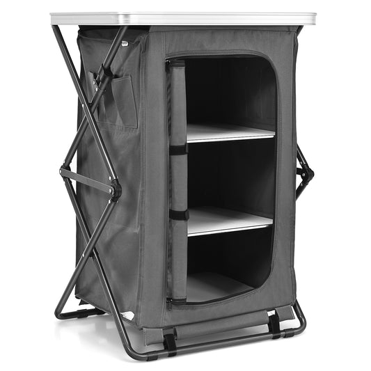 Folding Pop-Up Cupupboard, Compact Camping Storage Cabinet, M, Gray Camping Furniture Gray at Gallery Canada