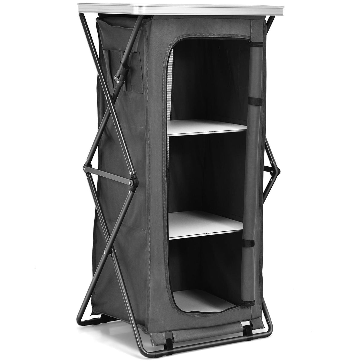 Folding Pop-Up Cupboard, Compact Camping Storage Cabinet, L, Gray Camping Furniture Gray at Gallery Canada