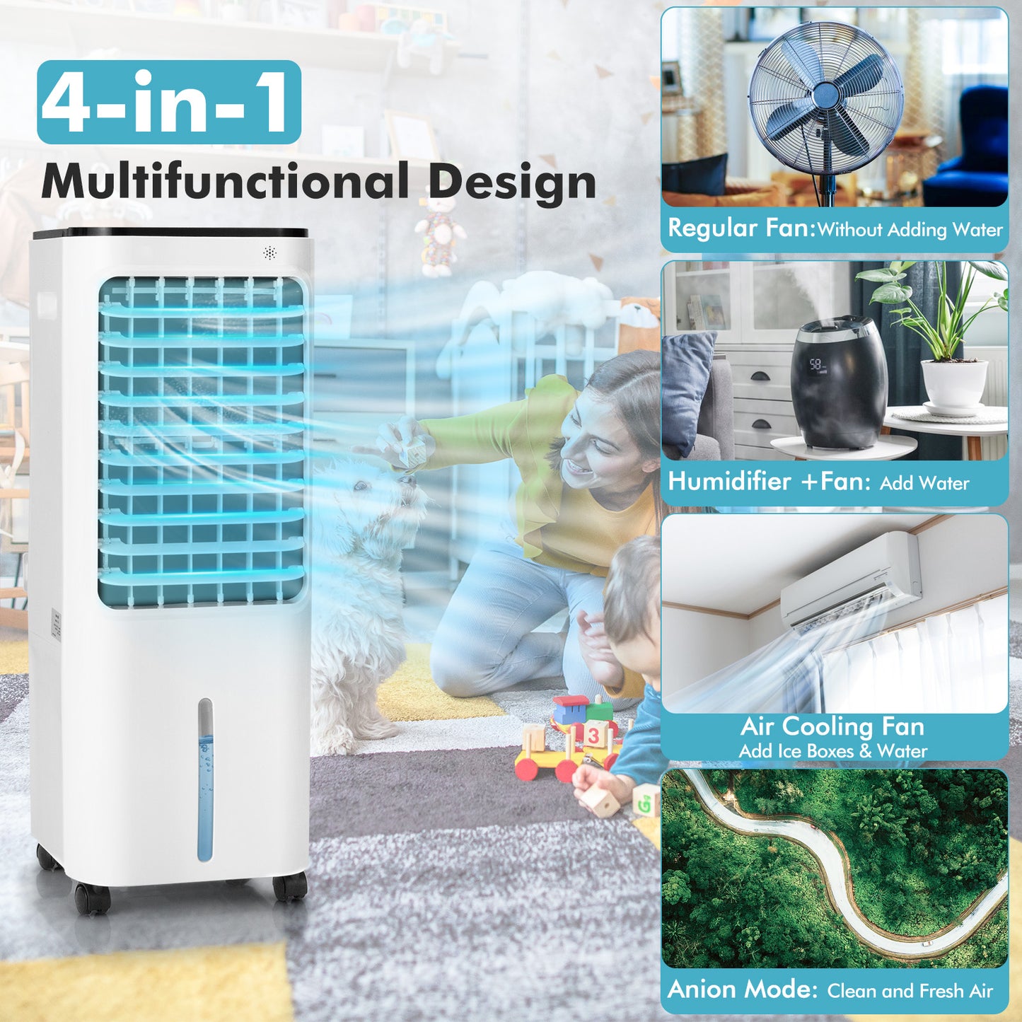 4-In-1 Evaporative Air Cooler, 12L Tank, 4 Ice Boxes, White Air Coolers at Gallery Canada