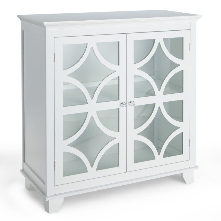 Buffet Sideboard with Glass Doors, Adjustable Shelf, White Sideboards Cabinets & Buffets White at Gallery Canada