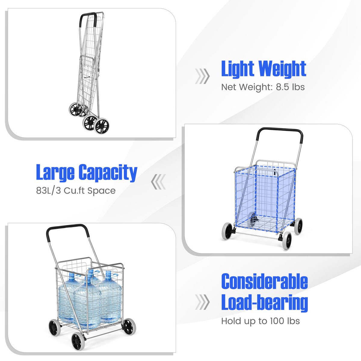 Portable Folding Shopping Cart, Silver Kitchen Tools at Gallery Canada