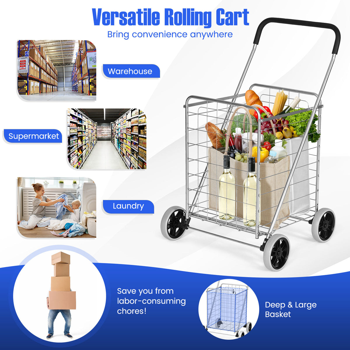 Portable Folding Shopping Cart, Silver Kitchen Tools at Gallery Canada