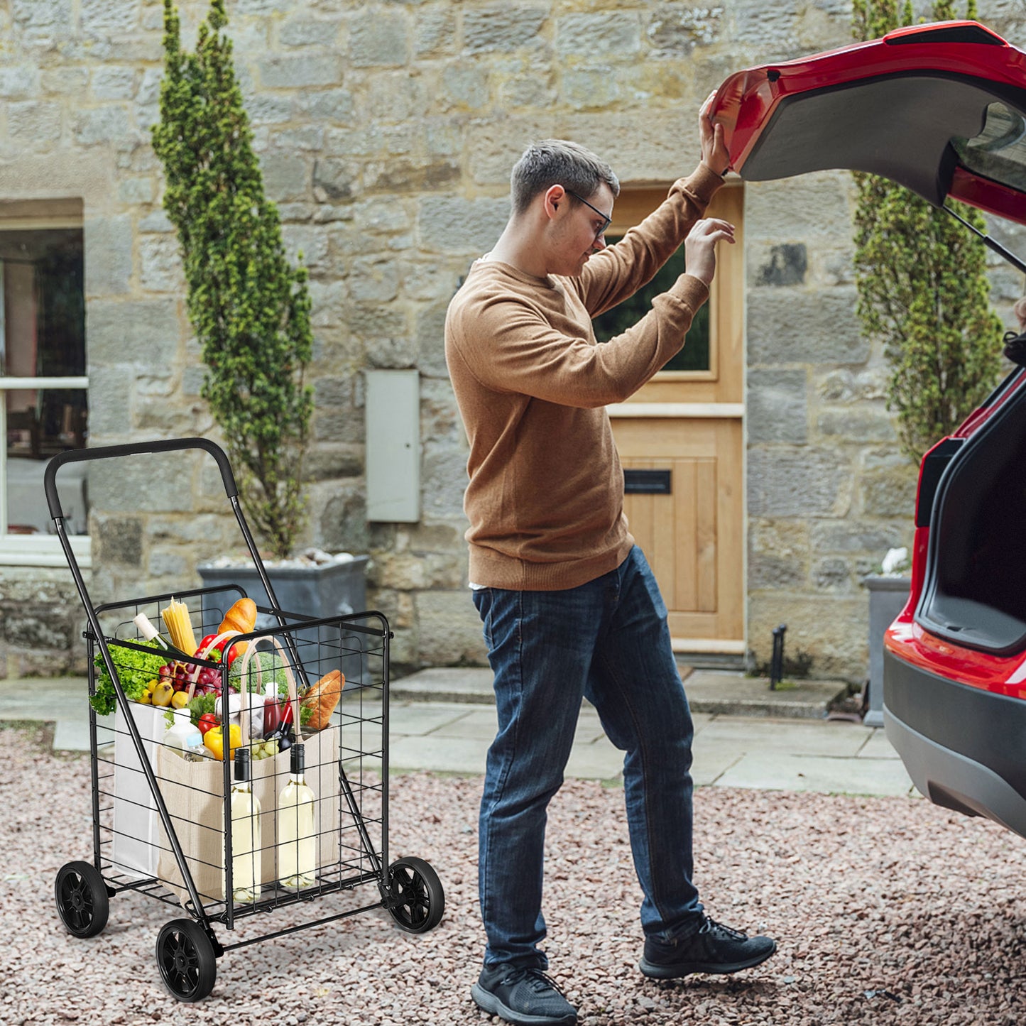 Portable Folding Shopping Cart, Black Kitchen Tools at Gallery Canada