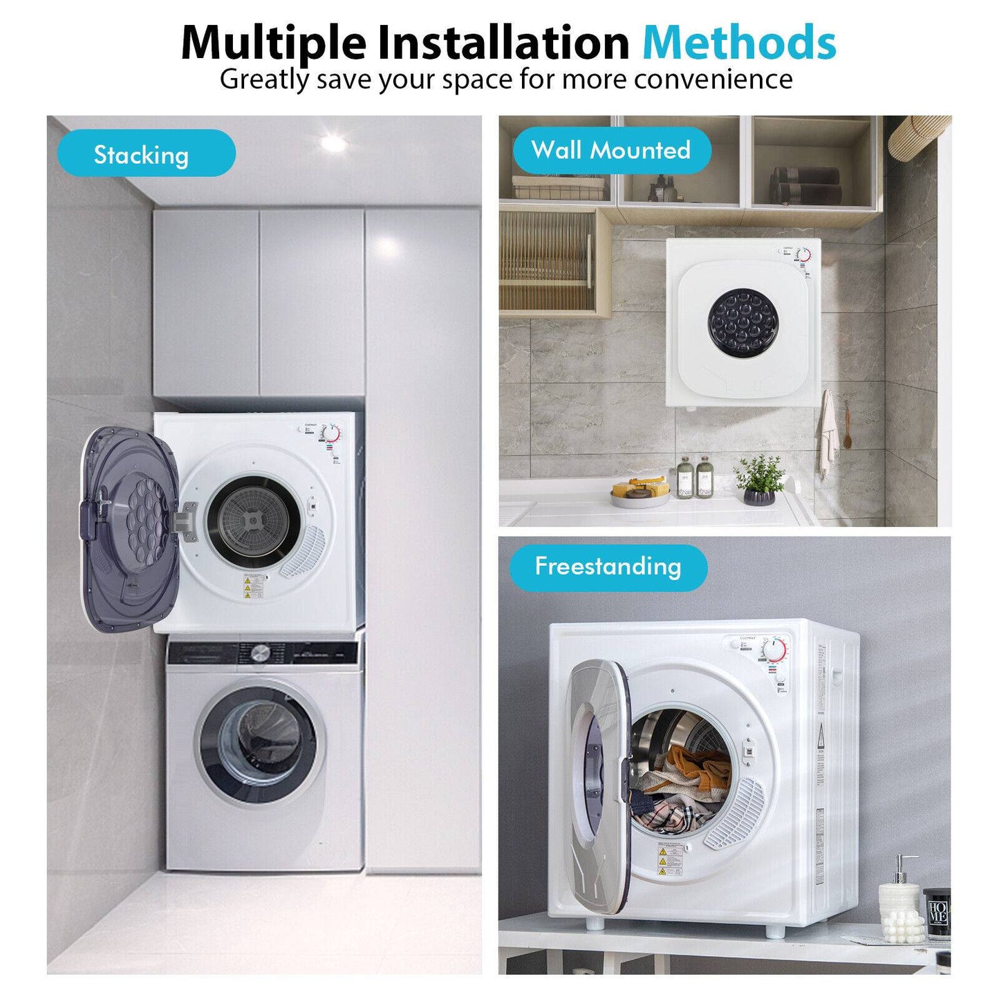 Compact Laundry Dryer, 1500W, Touch Panel, White Dryers at Gallery Canada