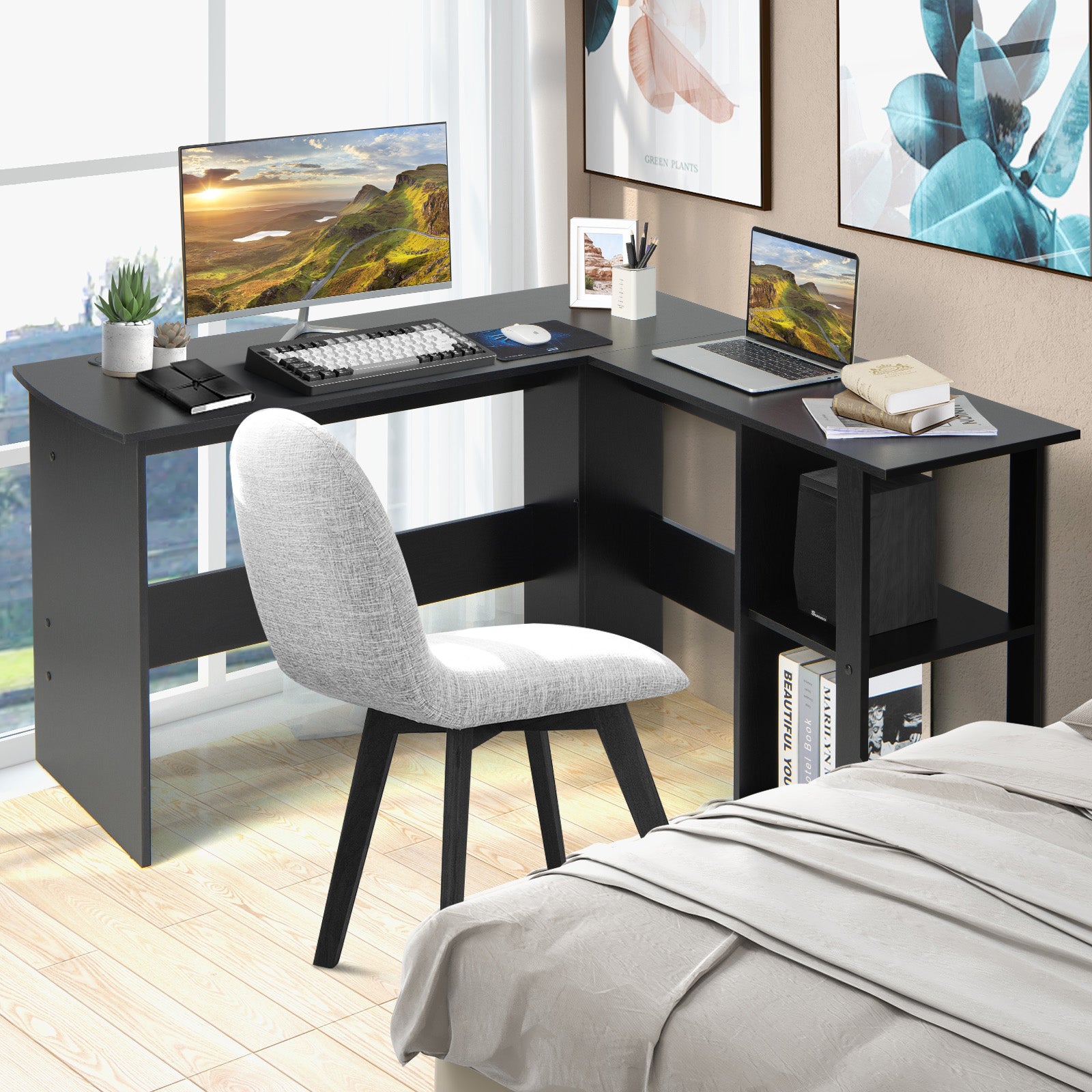 L Shaped Computer Desk With Storage Shelves, Black L-Shaped Desks at Gallery Canada