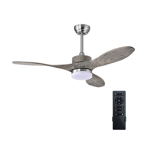 48 Inch Wood Ceiling Fan With LED Lights, 6 Speed, Silver
