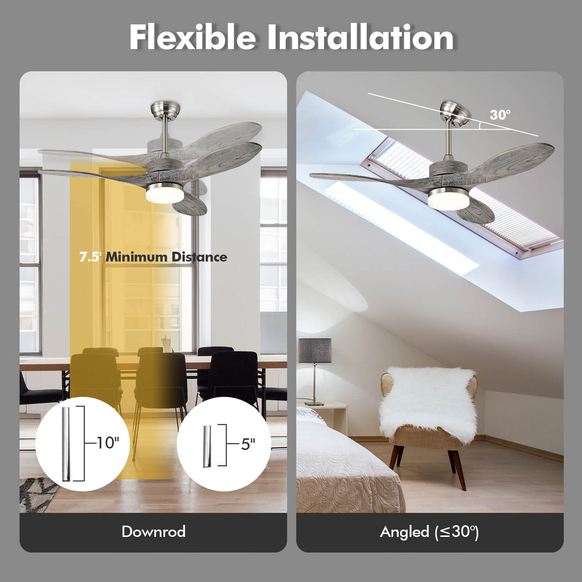 48 Inch Wood Ceiling Fan With LED Lights, 6 Speed, Silver Ceiling Fans at Gallery Canada