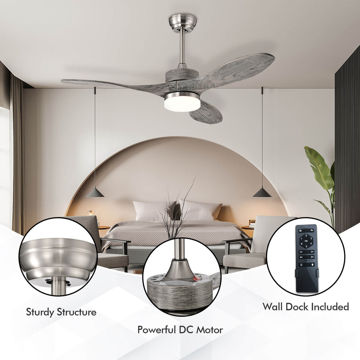 48 Inch Wood Ceiling Fan With LED Lights, 6 Speed, Silver Ceiling Fans at Gallery Canada