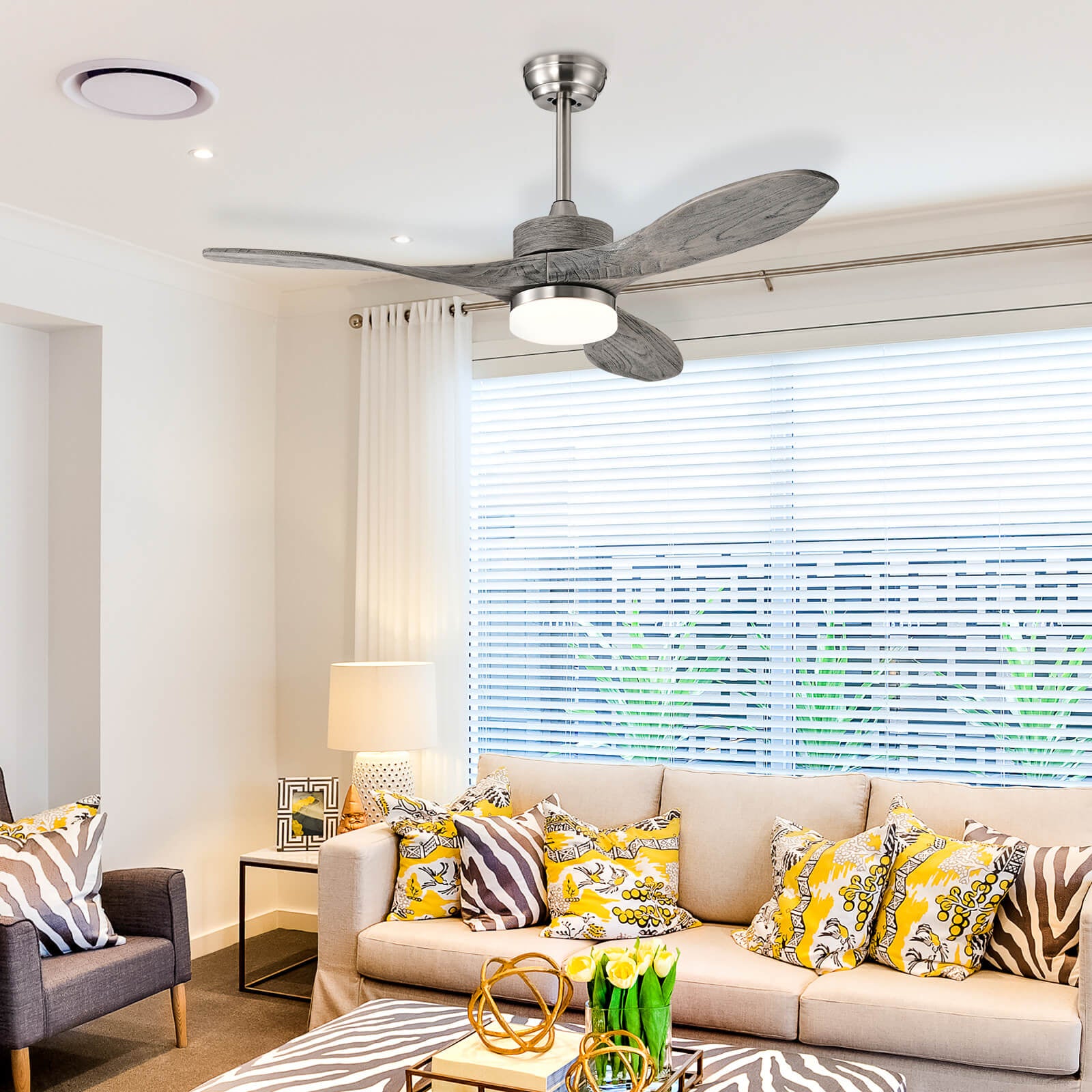 48 Inch Wood Ceiling Fan With LED Lights, 6 Speed, Silver Ceiling Fans at Gallery Canada
