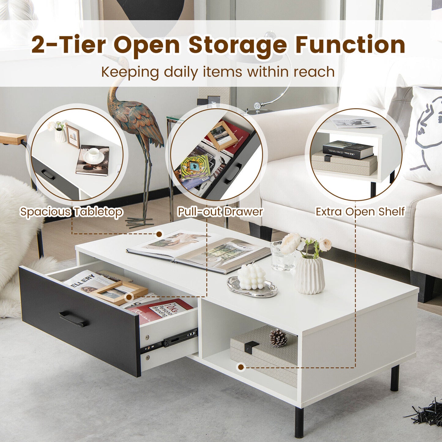 2-Tier Coffee Table with Storage, Black & White Coffee Tables at Gallery Canada