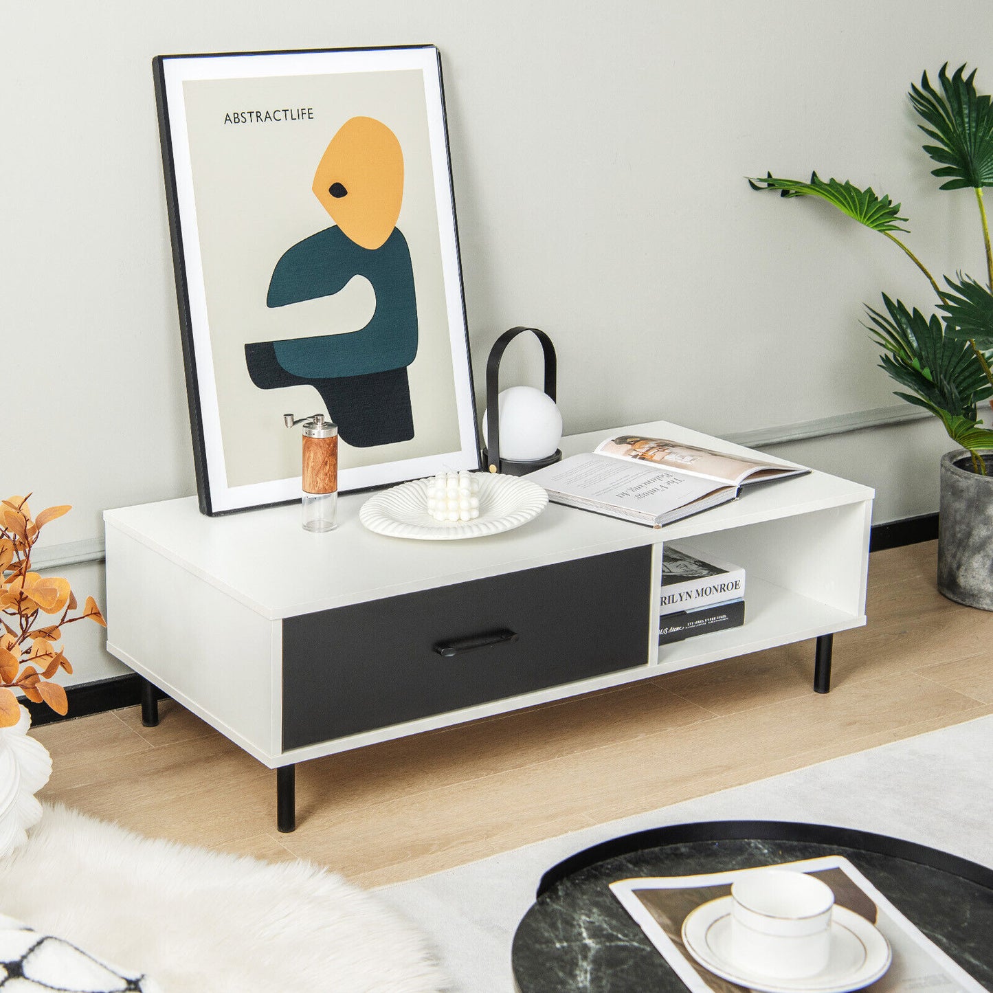 2-Tier Coffee Table with Storage, Black & White Coffee Tables at Gallery Canada
